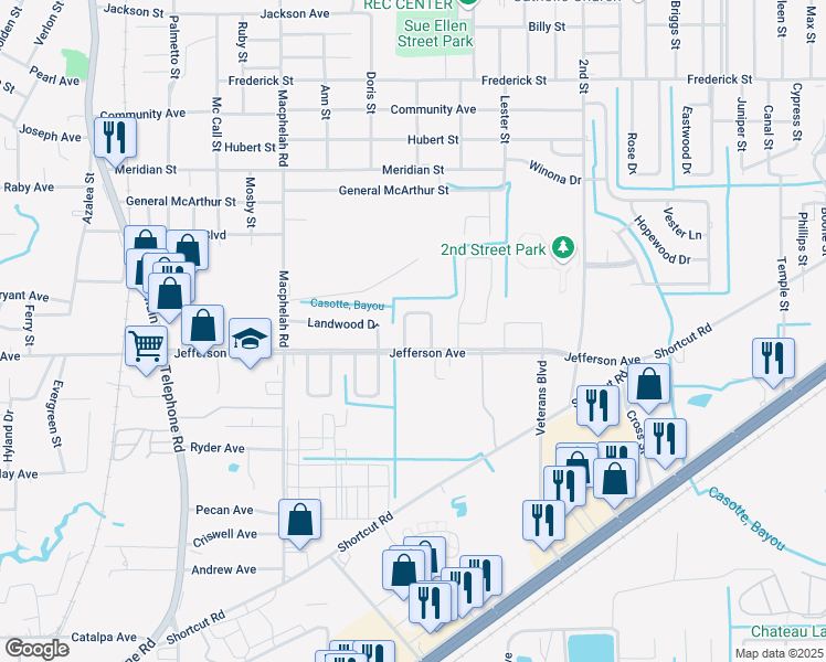 map of restaurants, bars, coffee shops, grocery stores, and more near 5101 Jefferson Ave in Moss Point