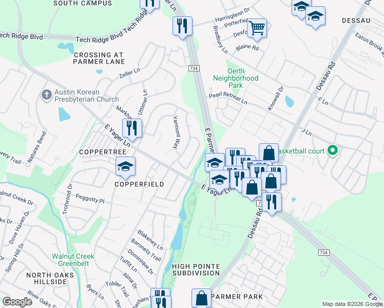map of restaurants, bars, coffee shops, grocery stores, and more near 12307 Little Fatima Lane in Austin