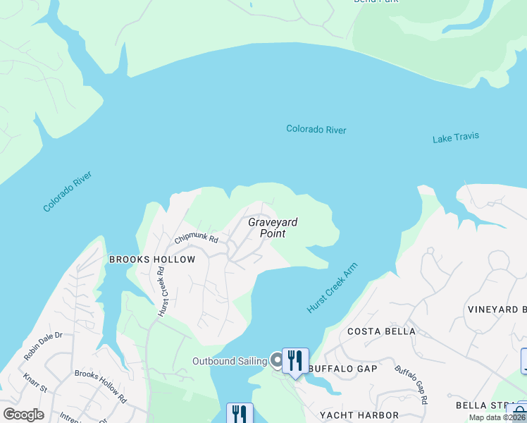 map of restaurants, bars, coffee shops, grocery stores, and more near 1811 Graveyard Point Road in Austin