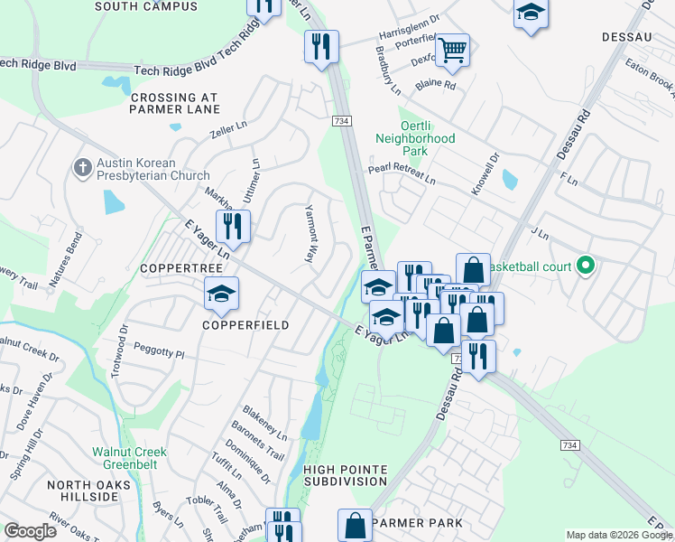 map of restaurants, bars, coffee shops, grocery stores, and more near 12307 Little Fatima Lane in Austin
