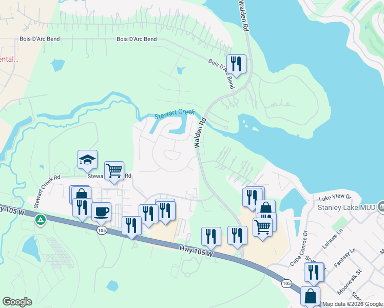 map of restaurants, bars, coffee shops, grocery stores, and more near 9601 Steward Springs Boulevard in Montgomery