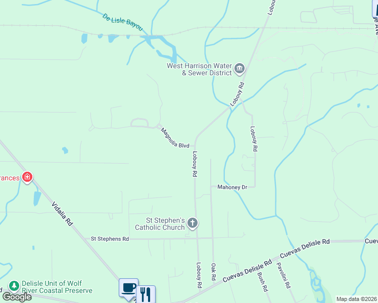 map of restaurants, bars, coffee shops, grocery stores, and more near 7243 Lobouy Road in Pass Christian