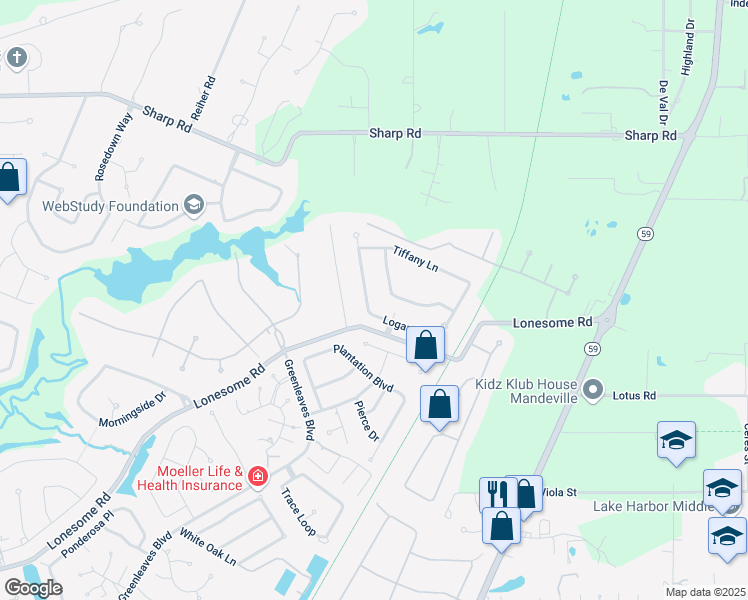 map of restaurants, bars, coffee shops, grocery stores, and more near 1776 Logan Lane in Mandeville