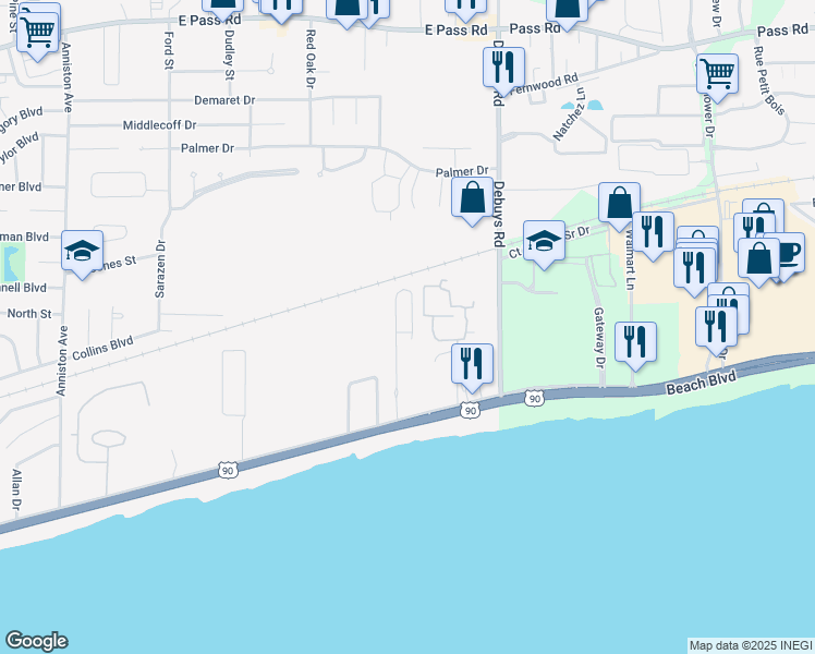 map of restaurants, bars, coffee shops, grocery stores, and more near 297 Venetian Gardens in Gulfport