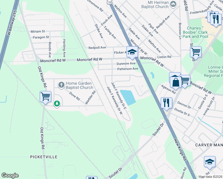 map of restaurants, bars, coffee shops, grocery stores, and more near 7563 John F Kennedy Drive West in Jacksonville