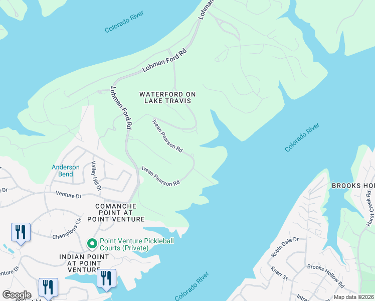 map of restaurants, bars, coffee shops, grocery stores, and more near 827 Ivean Pearson Road in Lago Vista