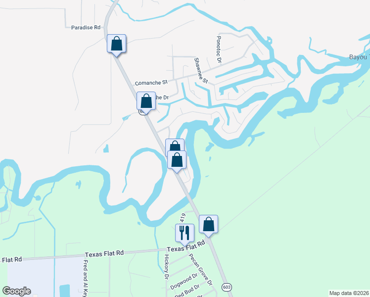 map of restaurants, bars, coffee shops, grocery stores, and more near 15115 Chickasaw Road in Kiln