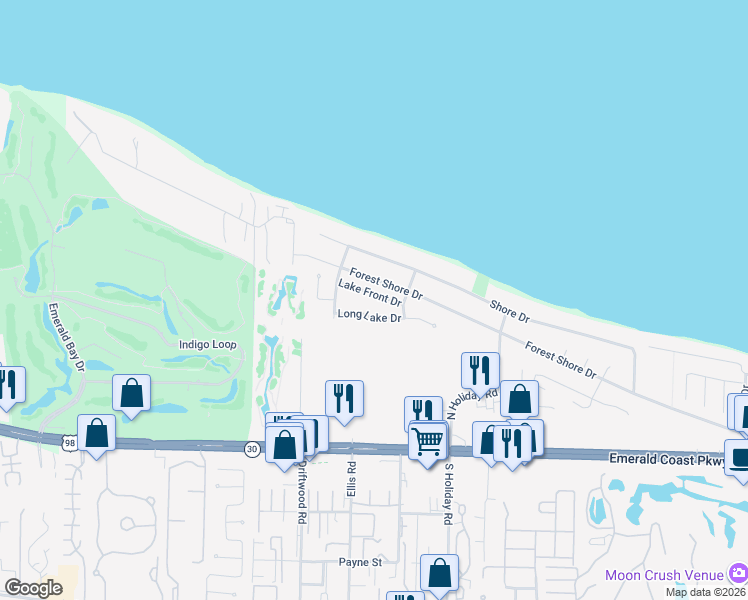 map of restaurants, bars, coffee shops, grocery stores, and more near 81 Lake Front Drive in Miramar Beach