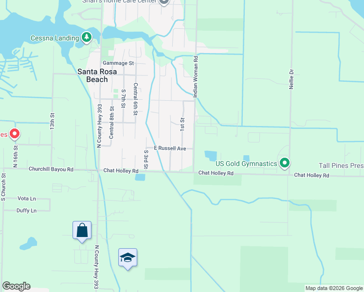 map of restaurants, bars, coffee shops, grocery stores, and more near 83 East Russell Avenue in Santa Rosa Beach