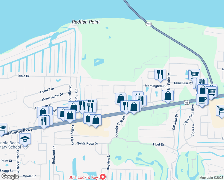 map of restaurants, bars, coffee shops, grocery stores, and more near 3405 Green Briar Circle in Gulf Breeze