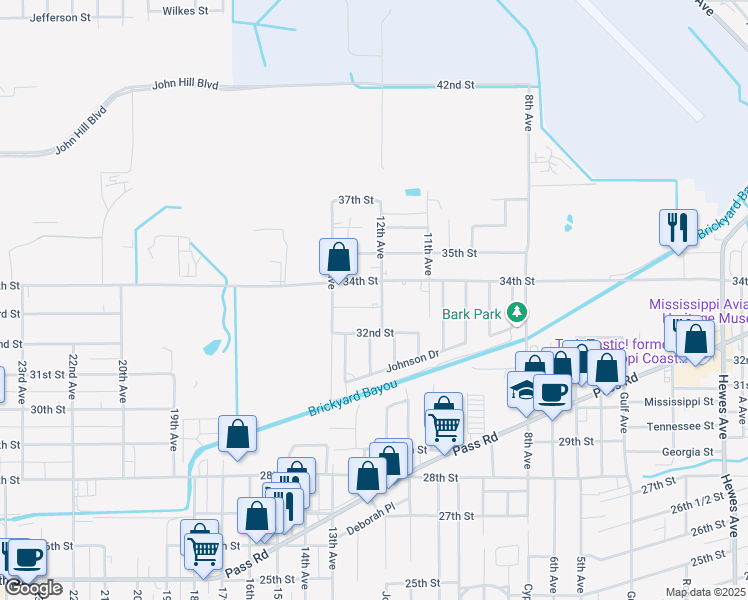 map of restaurants, bars, coffee shops, grocery stores, and more near 1200 32nd Street in Gulfport