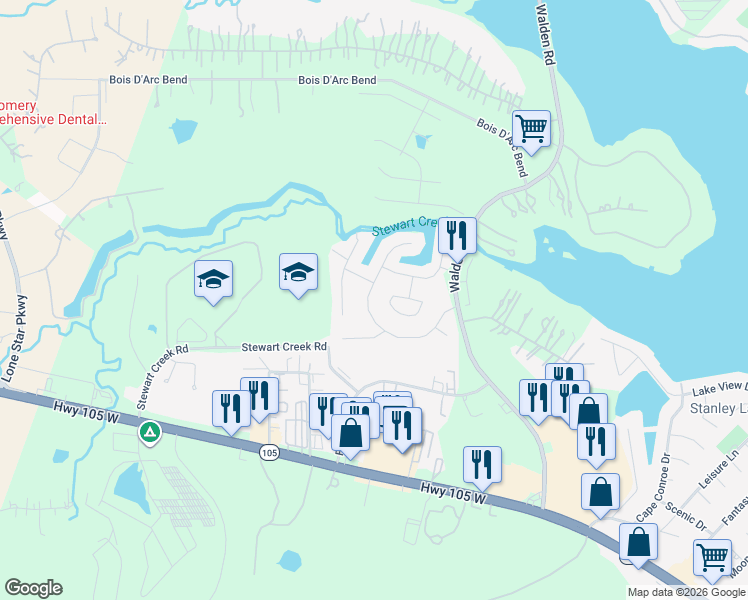map of restaurants, bars, coffee shops, grocery stores, and more near 4407C Crescent Trails Circle in Montgomery