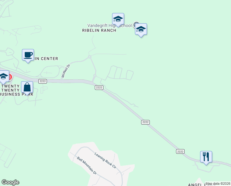 map of restaurants, bars, coffee shops, grocery stores, and more near 9512 Ranch Road 2222 in Austin