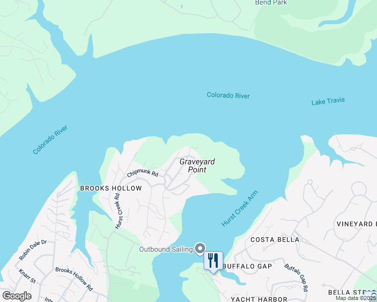 map of restaurants, bars, coffee shops, grocery stores, and more near 1813 Graveyard Point Road in Austin