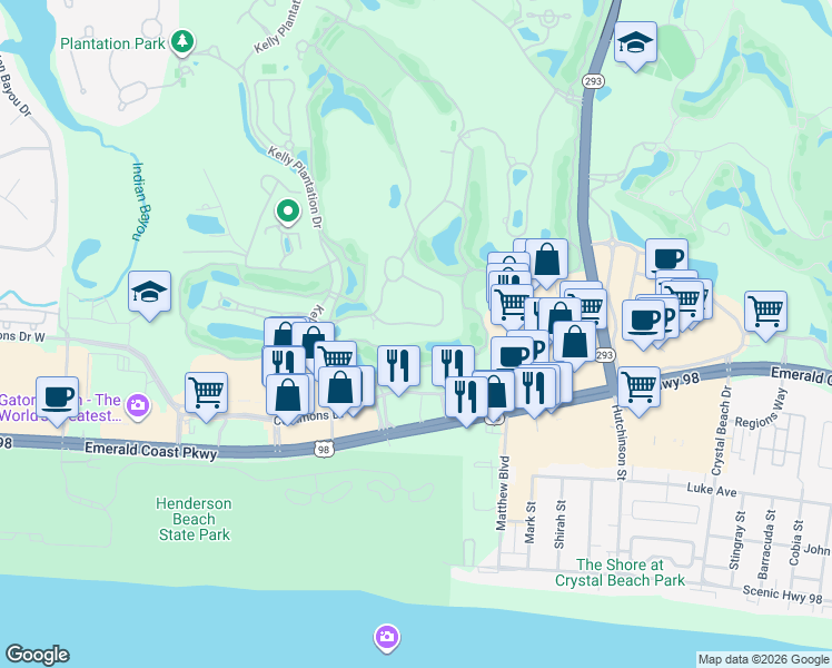 map of restaurants, bars, coffee shops, grocery stores, and more near 6290 Augusta Cove in Destin