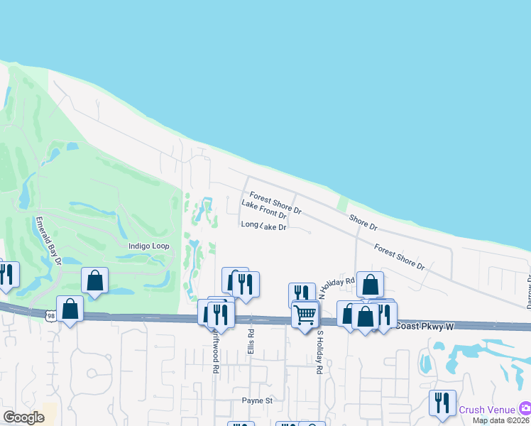 map of restaurants, bars, coffee shops, grocery stores, and more near 1154 Forest Shore Drive in Destin