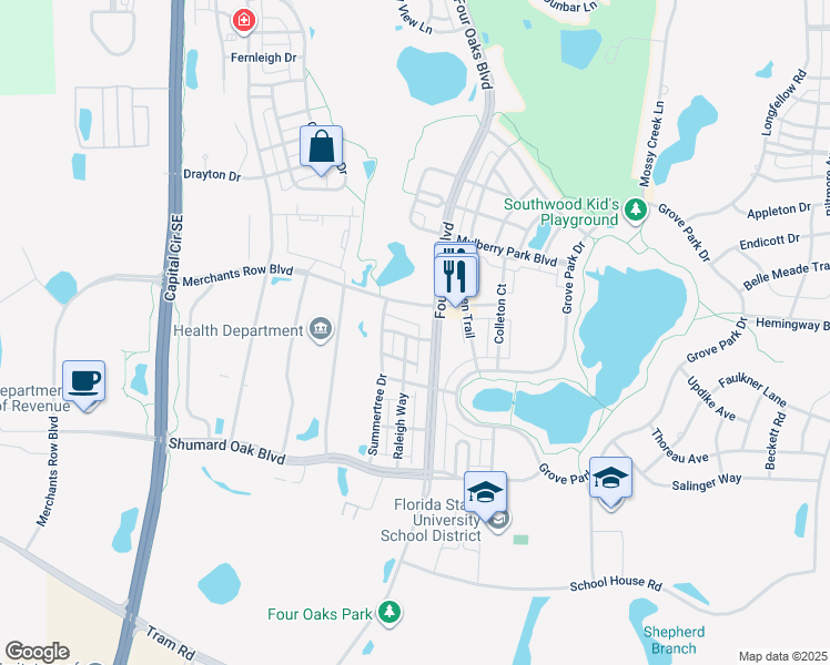 map of restaurants, bars, coffee shops, grocery stores, and more near 3324 Calumet Drive in Tallahassee