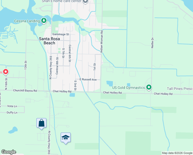 map of restaurants, bars, coffee shops, grocery stores, and more near 47 1st Street in Santa Rosa Beach