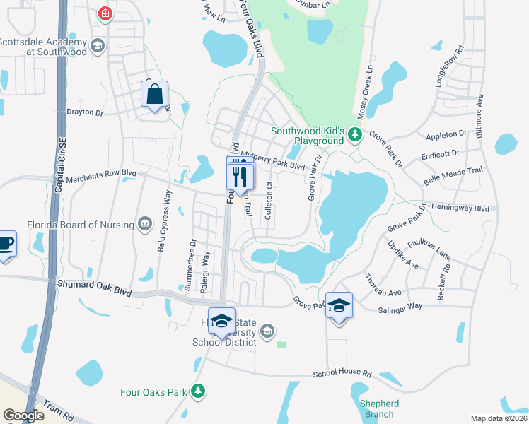 map of restaurants, bars, coffee shops, grocery stores, and more near 4053 Colleton Court in Tallahassee