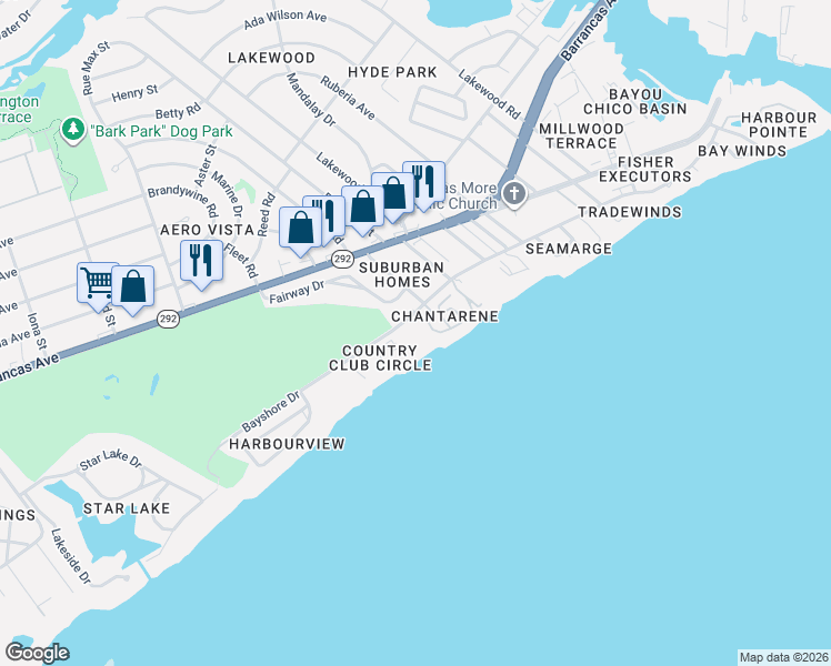 map of restaurants, bars, coffee shops, grocery stores, and more near 3370 Chantarene Drive in Pensacola