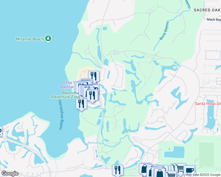 map of restaurants, bars, coffee shops, grocery stores, and more near 1871 Boardwalk Drive in Miramar Beach