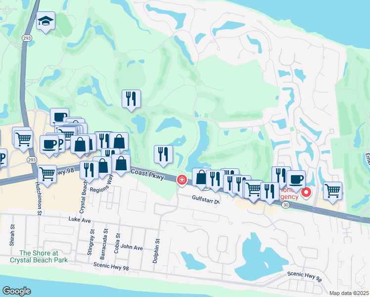 map of restaurants, bars, coffee shops, grocery stores, and more near 317 Regatta Bay Boulevard in Destin