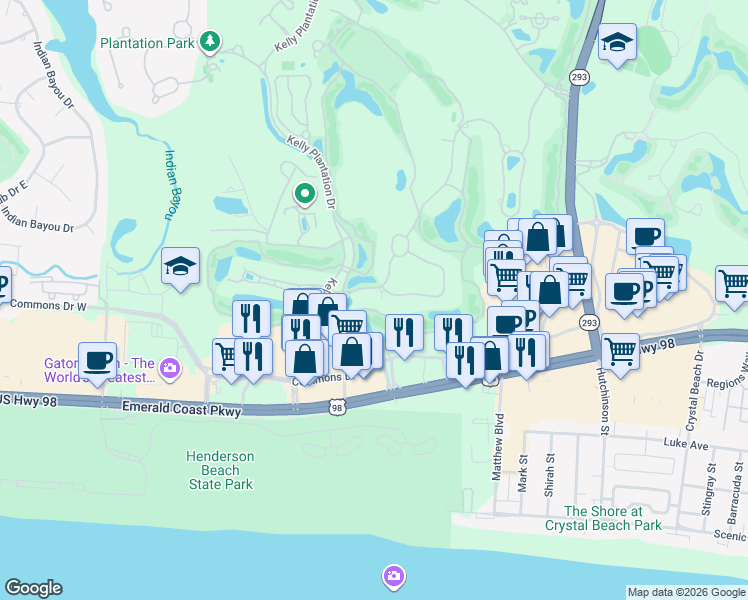 map of restaurants, bars, coffee shops, grocery stores, and more near 4317 Stonebridge Road in Destin