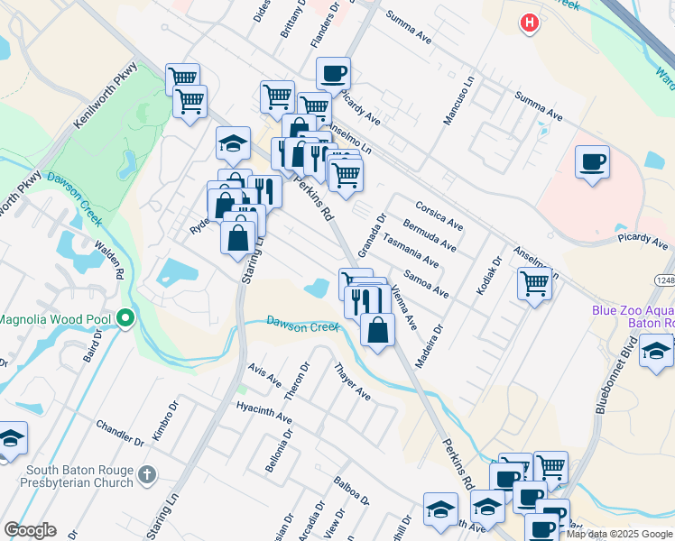 map of restaurants, bars, coffee shops, grocery stores, and more near 7933 Bles Avenue in Baton Rouge