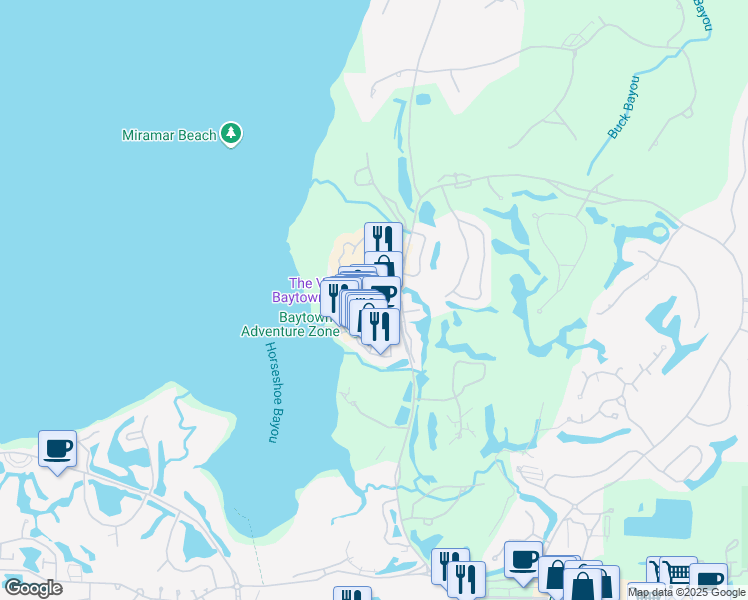 map of restaurants, bars, coffee shops, grocery stores, and more near 9100 Baytowne Marina in Destin