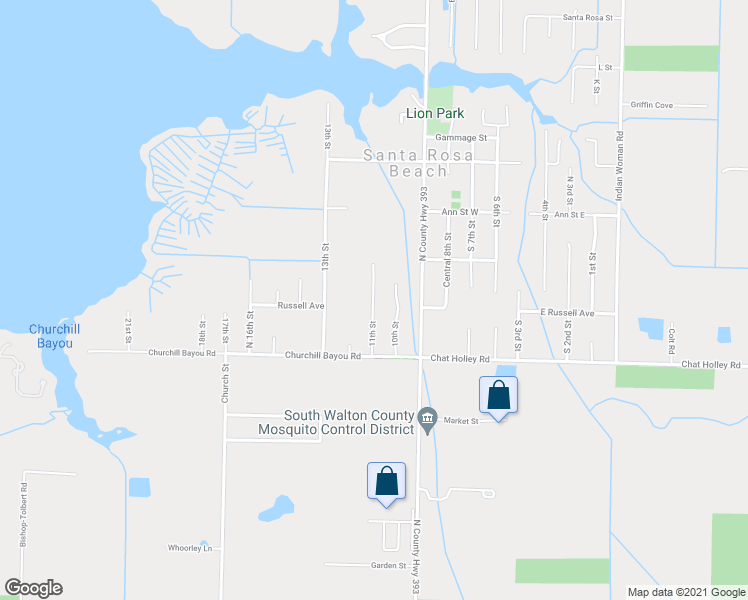 map of restaurants, bars, coffee shops, grocery stores, and more near 160 11th Street in Santa Rosa Beach