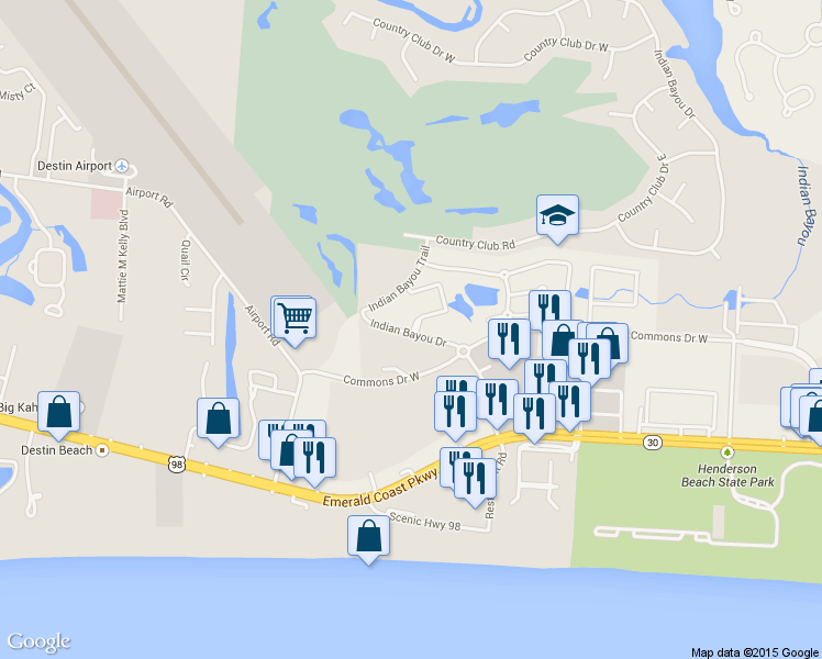 map of restaurants, bars, coffee shops, grocery stores, and more near Dancing Cloud Court in Destin