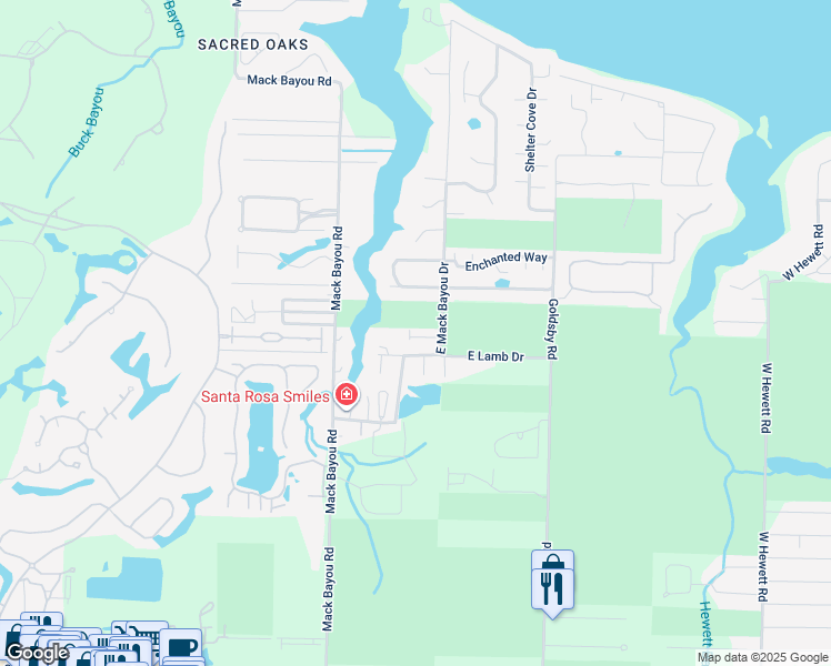 map of restaurants, bars, coffee shops, grocery stores, and more near 343 Mack Bayou Road in Santa Rosa Beach