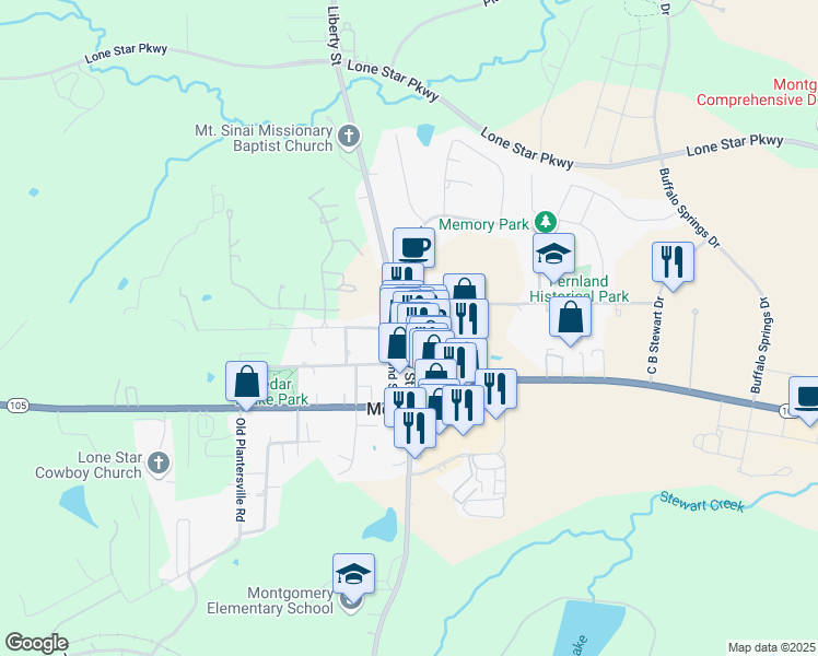 map of restaurants, bars, coffee shops, grocery stores, and more near 803 Liberty Street in Montgomery