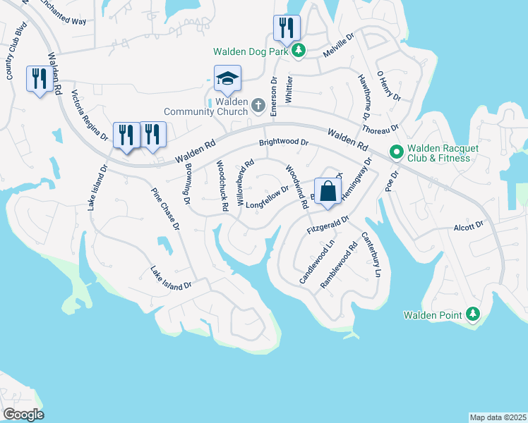 map of restaurants, bars, coffee shops, grocery stores, and more near 12403 Longfellow Drive in Montgomery
