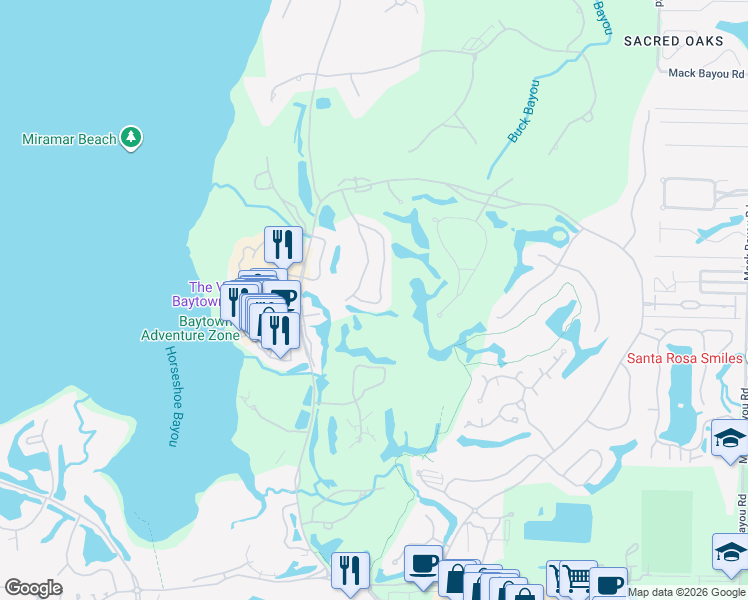 map of restaurants, bars, coffee shops, grocery stores, and more near 1960 Baytowne Loop in Miramar Beach