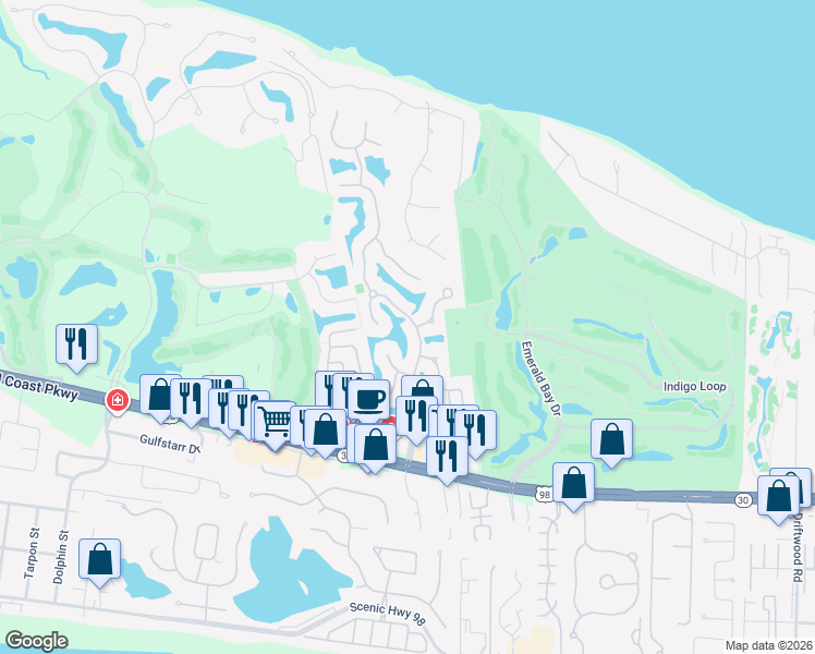 map of restaurants, bars, coffee shops, grocery stores, and more near 254 Tequesta Drive in Destin