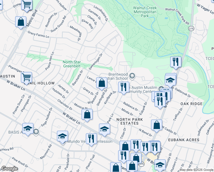 map of restaurants, bars, coffee shops, grocery stores, and more near 11808 Carshalton Drive in Austin
