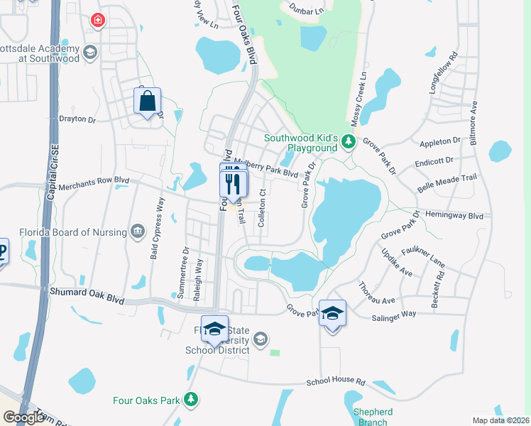 map of restaurants, bars, coffee shops, grocery stores, and more near 4053 Colleton Court in Tallahassee