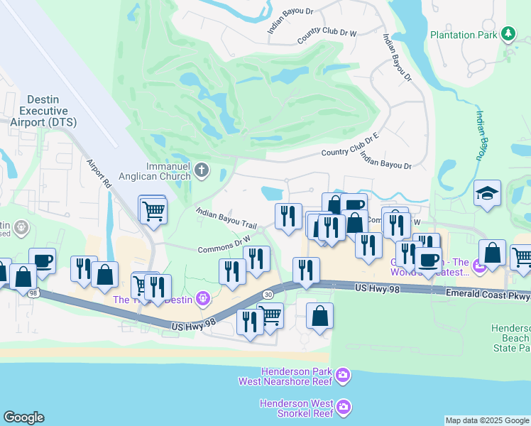 map of restaurants, bars, coffee shops, grocery stores, and more near 4040 Dancing Cloud Court in Destin