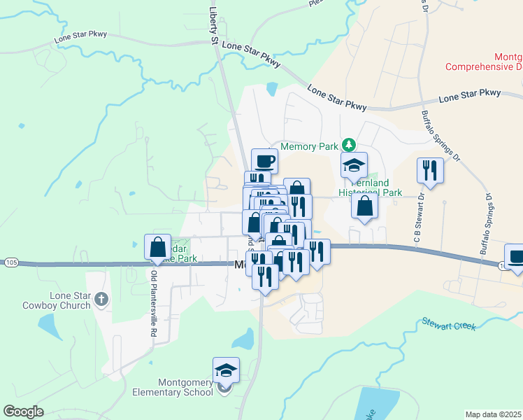 map of restaurants, bars, coffee shops, grocery stores, and more near 803 Liberty Street in Montgomery