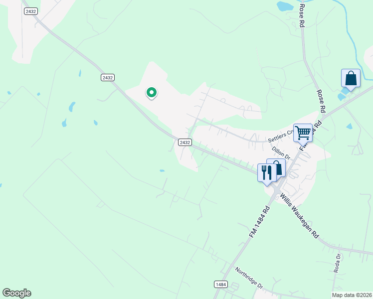 map of restaurants, bars, coffee shops, grocery stores, and more near 10677 Farm-To-Market 2432 in Conroe