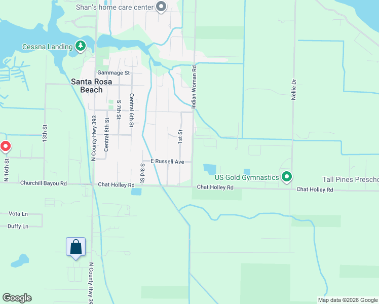 map of restaurants, bars, coffee shops, grocery stores, and more near 204 Indian Woman Road in Santa Rosa Beach