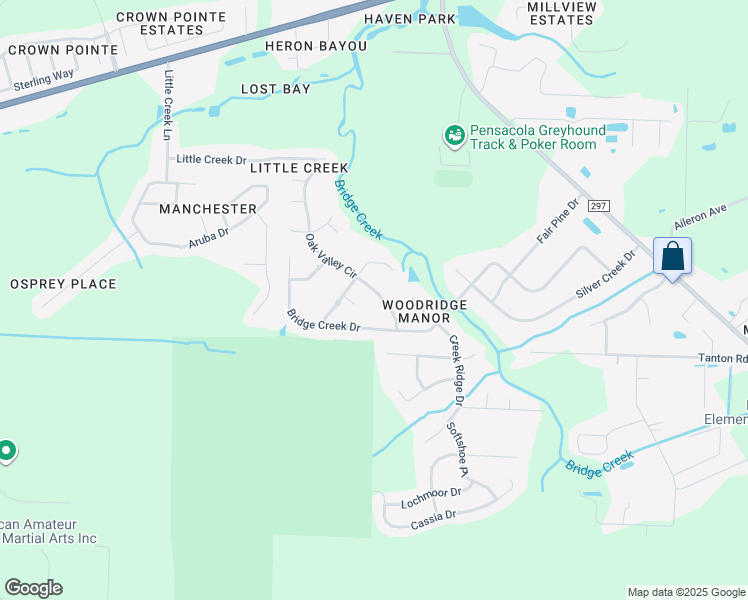 map of restaurants, bars, coffee shops, grocery stores, and more near 10823 Oak Valley Drive in Pensacola