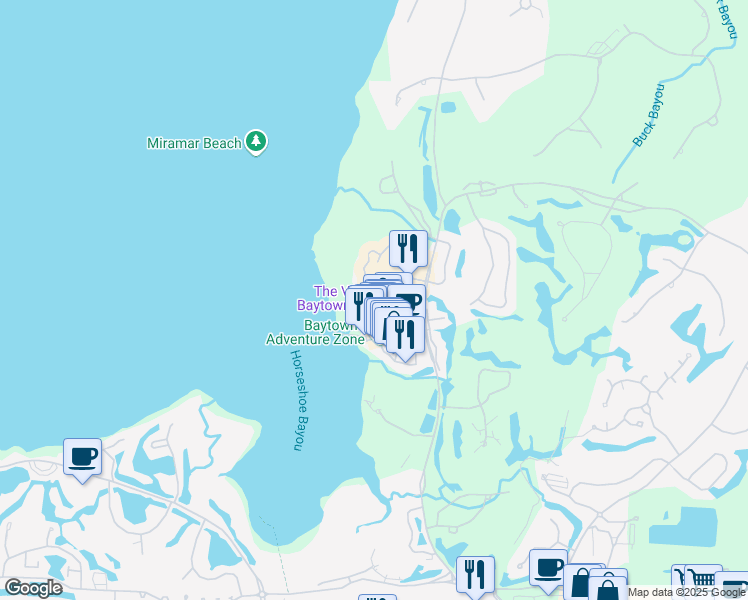 map of restaurants, bars, coffee shops, grocery stores, and more near 9601 Grand Sandestin Boulevard in Miramar Beach