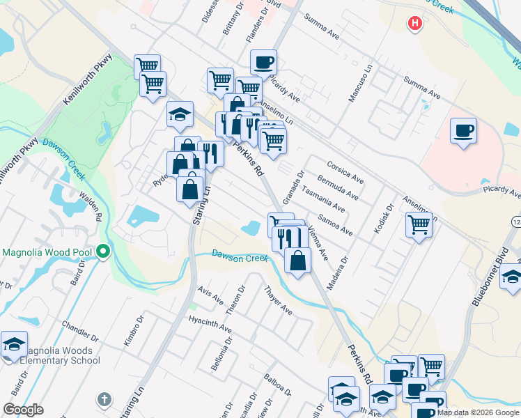 map of restaurants, bars, coffee shops, grocery stores, and more near 7933 Bles Avenue in Baton Rouge