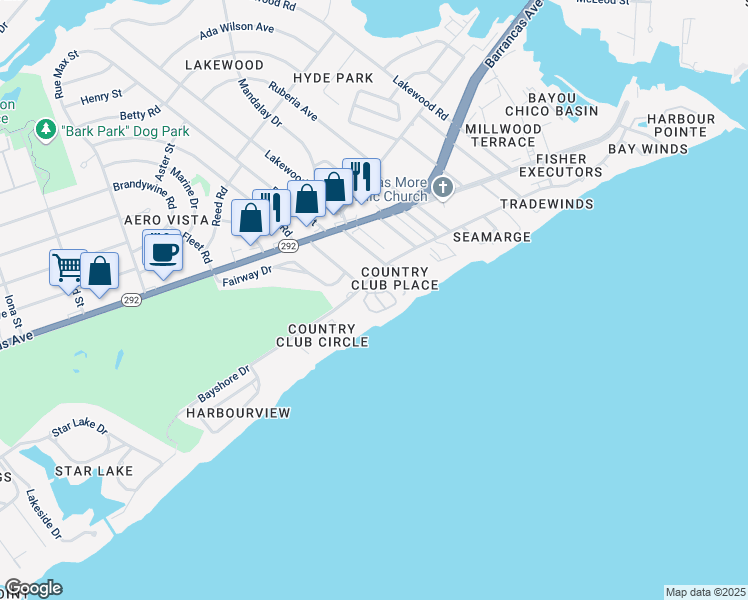 map of restaurants, bars, coffee shops, grocery stores, and more near 3449 Chantarene Drive in Pensacola