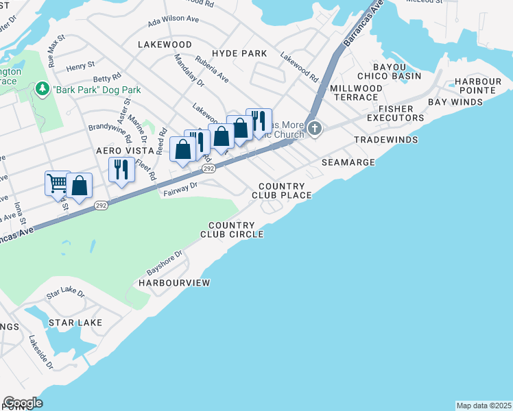 map of restaurants, bars, coffee shops, grocery stores, and more near 3370 Chantarene Drive in Pensacola