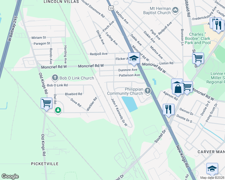 map of restaurants, bars, coffee shops, grocery stores, and more near 5989 Charles D Evers Drive in Jacksonville