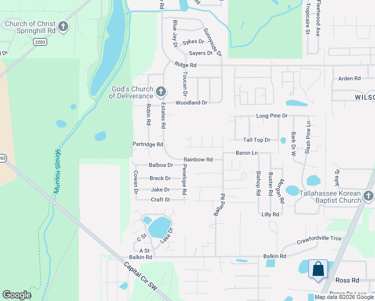 map of restaurants, bars, coffee shops, grocery stores, and more near 1529 Crown Ridge Road in Tallahassee