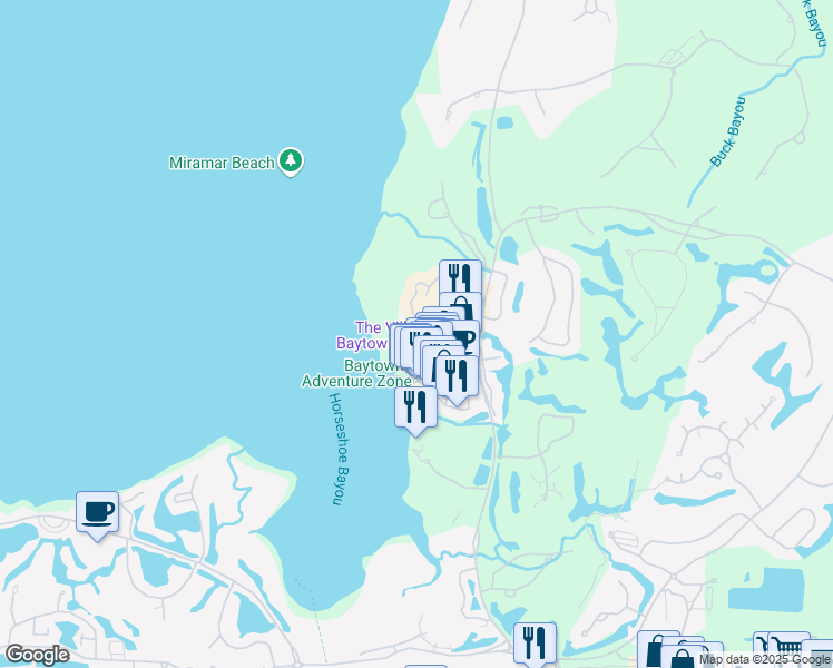 map of restaurants, bars, coffee shops, grocery stores, and more near 9601 Grand Sandestin Boulevard in Miramar Beach